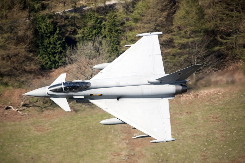 A Eurofighter Typhoon F2 aircraft of the Royal Air Force low flying over North Wales Canvas Art - Andrew ChittockStocktrek Images (17 x 12)