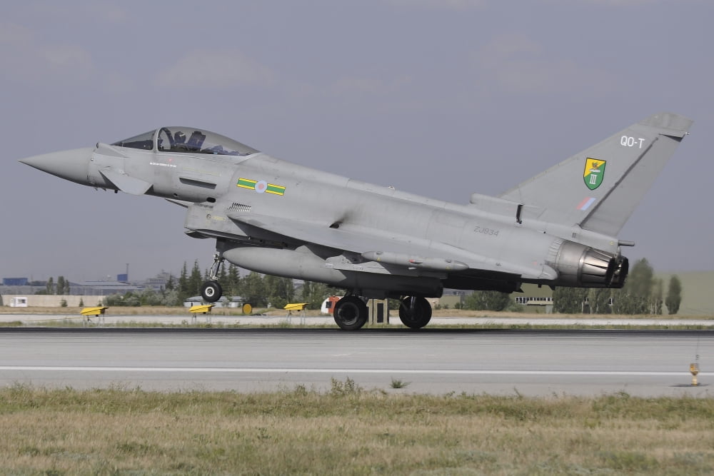 A Eurofighter Typhoon FGR4 of the Royal Air Force landing at Konya Air Base Canvas Art - Giorgio CiariniStocktrek Images (34 x 23)