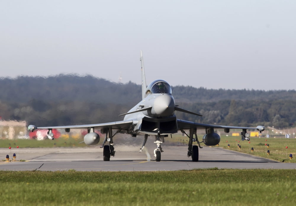A Eurofighter Typhoon of the German Air Force Canvas Art - Timm ZiegenthalerStocktrek Images (34 x 24)