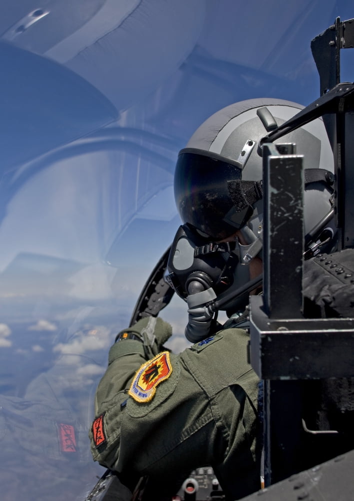 A F-15 pilot looks over at his wingman while in flight Canvas Art - HIGH-G ProductionsStocktrek Images (24 x 34)