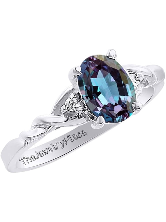 Created Alexandrite Ring 925 Sterling Silver Oval Cut Gemstone Solitaire Promise Engagement Anniversary Ring for Women Fine Jewelry Gift Size :- 13.5
