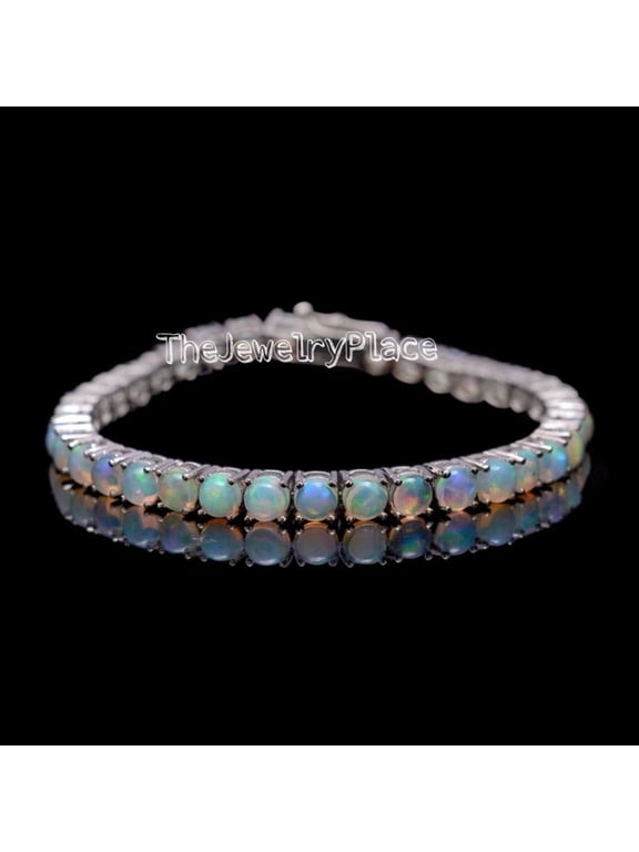 Ethiopian Opal Tennis Bracelet 925 Sterling Silver, Minimalist Fire Opal Bracelet for Women Gold Plated 8 Inches