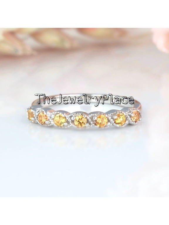 Yellow Topaz Eternity Band, Stacking Ring for Women, Art Deco Jewelry Size :- 9.5