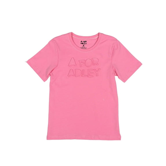A FOR ADLEY 3D Logo Embossed Tees with The Adley Logo Raised Up Out of The Shirt, a Unique Design for Our Adley Fans (US, Numeric, 6, Regular, Pink)