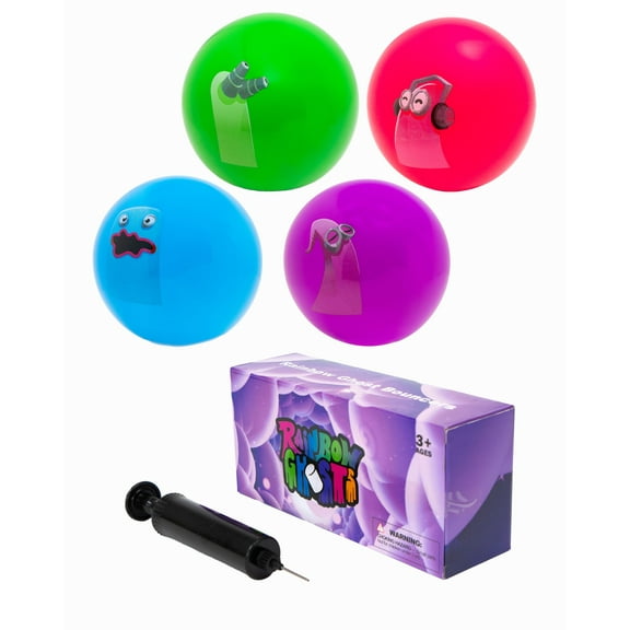 A FOR ADLEY Rainbow Ghost Bouncers, 4 Colorful Inflatable Silicone Balls with Air Pump Included Great for All Adley Fans 3 and Up