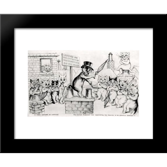 A FREE LECTURE IN CATVILLE THE LEARNED PROFESSOR WAS EXPOUNDING HIS THEORIES TO AN ATTENTIVE AUDIENCE 20x24 Framed Art Print by Louis Wain
