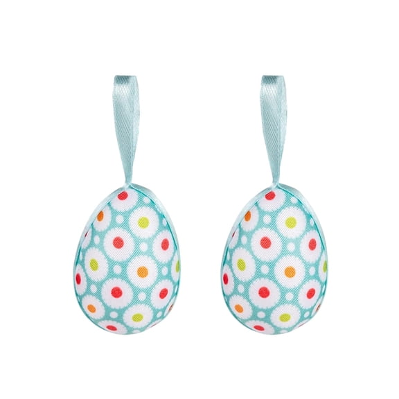 A Fabric Covered Foam Easter Eggs Two Pack Floral And Plaid Designs With Satin Ribbon For Hanging Ornament Spring Wreath Garland Table Decorations
