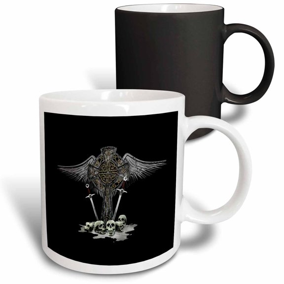 3drose, a Fantasy Style Celtic Cross with Swords and a Pile of Skulls., 11oz Magic Transforming Mug