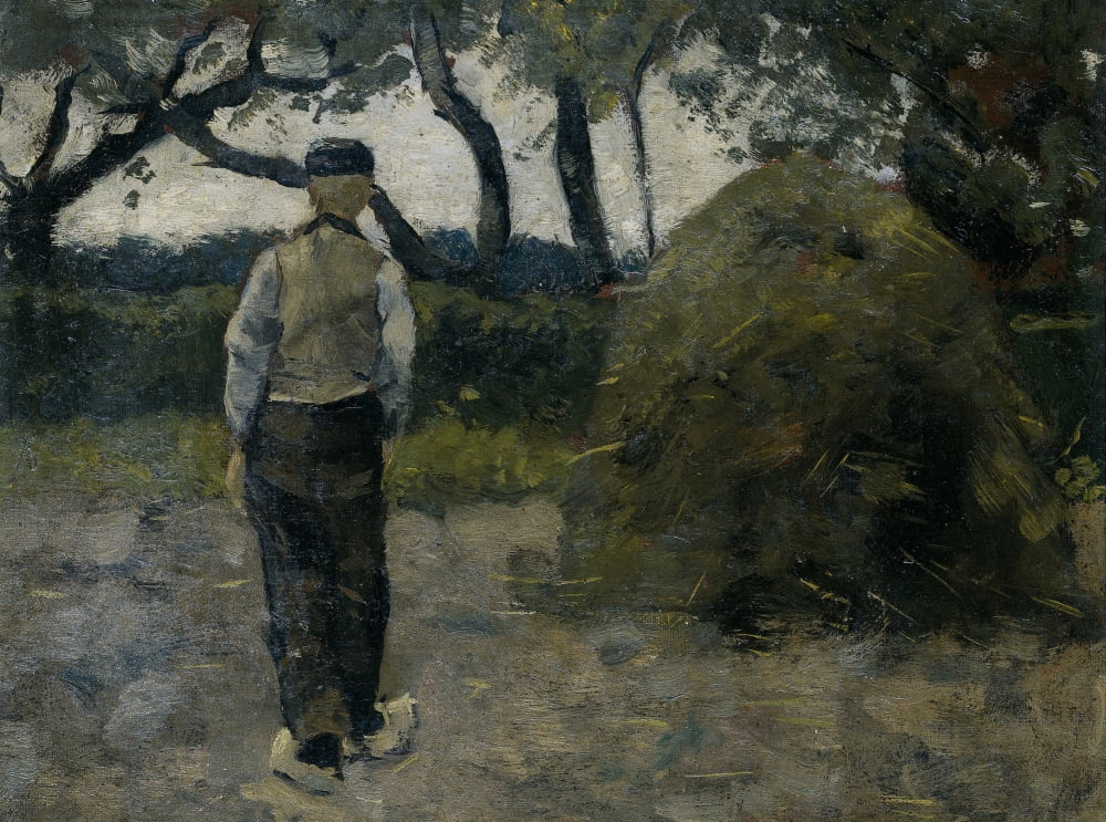 A Farmer Standing Near A Hay-Stack Canvas Art -  (36 x 24)