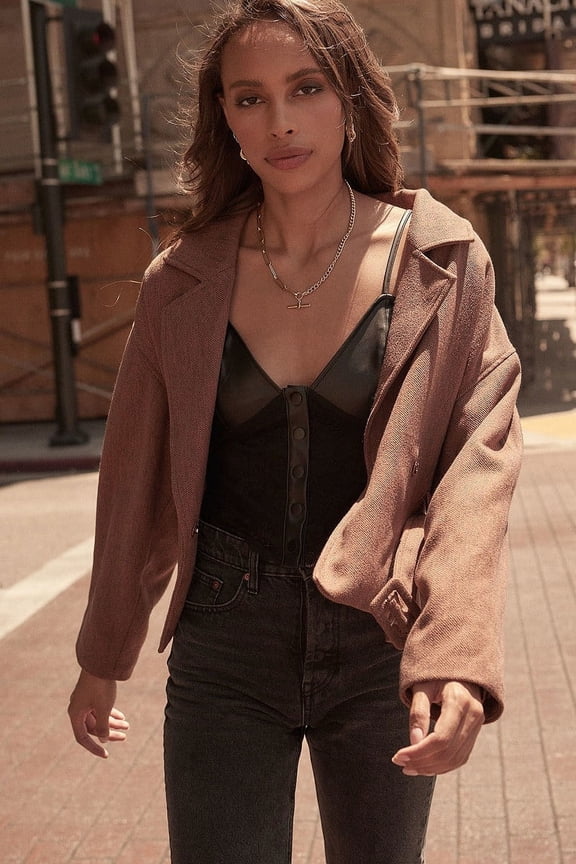 Faux Leather and Lace Camisole Top, Regular