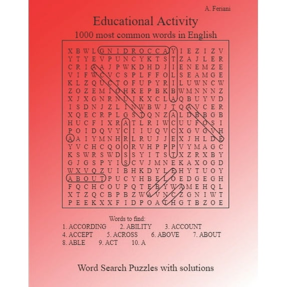 A. Feriani / Educational Activity / 1000 most common words in English : Word Search Puzzles with solutions / 100 grids - 200 pages (Paperback)