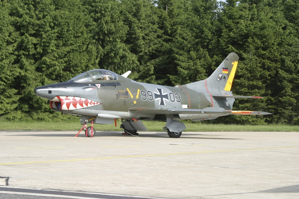 A Fiat G-91 fighter plane of the German Air Force Canvas Art - Timm ZiegenthalerStocktrek Images (35 x 23)