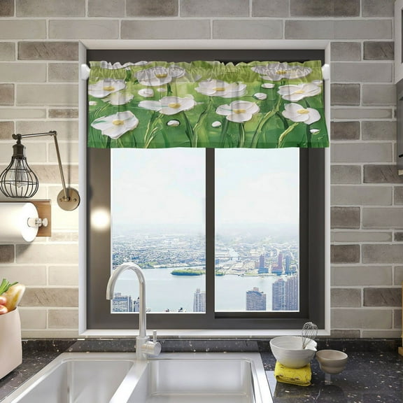A Field Of White Flowers Curtain Valances Window Treatment Rod Pocket Drape Valance 54" X 18" for Kitchen Living Room Bedroom