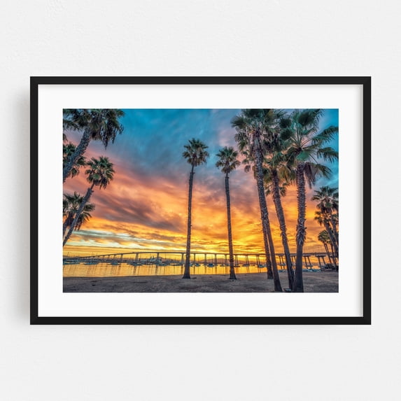 A Fiery Sunrise in Coronado - Coronado California Photography Black Framed Wall Art Print 16 x 24 inches