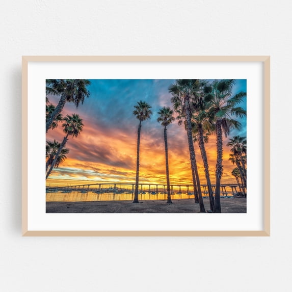 A Fiery Sunrise in Coronado - Coronado California Photography Oak Framed Wall Art Print 20 x 30 inches