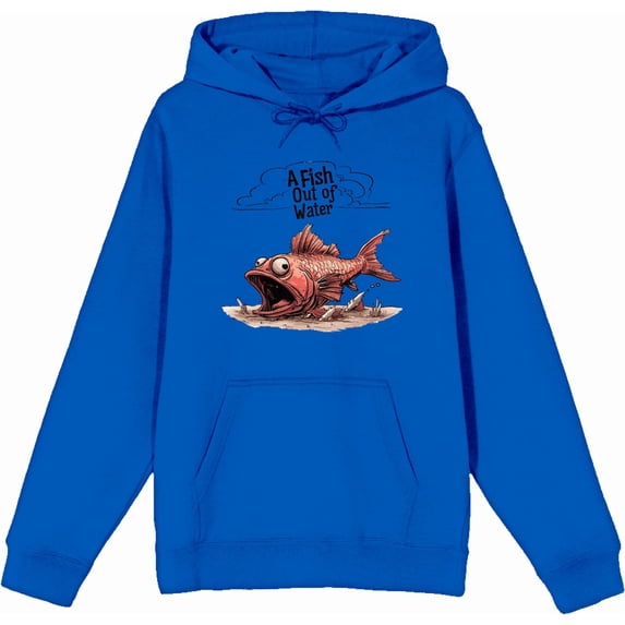 A Fish Out of Water Humor Adult Blue Long Sleeve Hoodie-Large