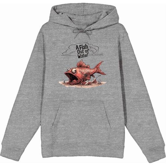 A Fish Out of Water Humor Adult Heather Gray Long Sleeve Hoodie-Medium