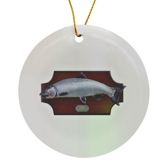 3drose, a Fishing Trophy of a Coho Salmon Mounted on a Mahogany Plaque, Circle Porcelain Ornament