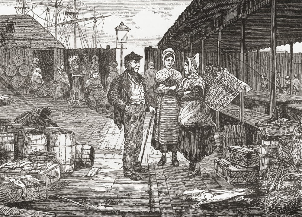 A Fishmarket In Aberdeen Scotland In The Late 19Th Century From Our Own Country Published 1898 Canvas Art - Ken Welsh Design Pics (17 x 12)