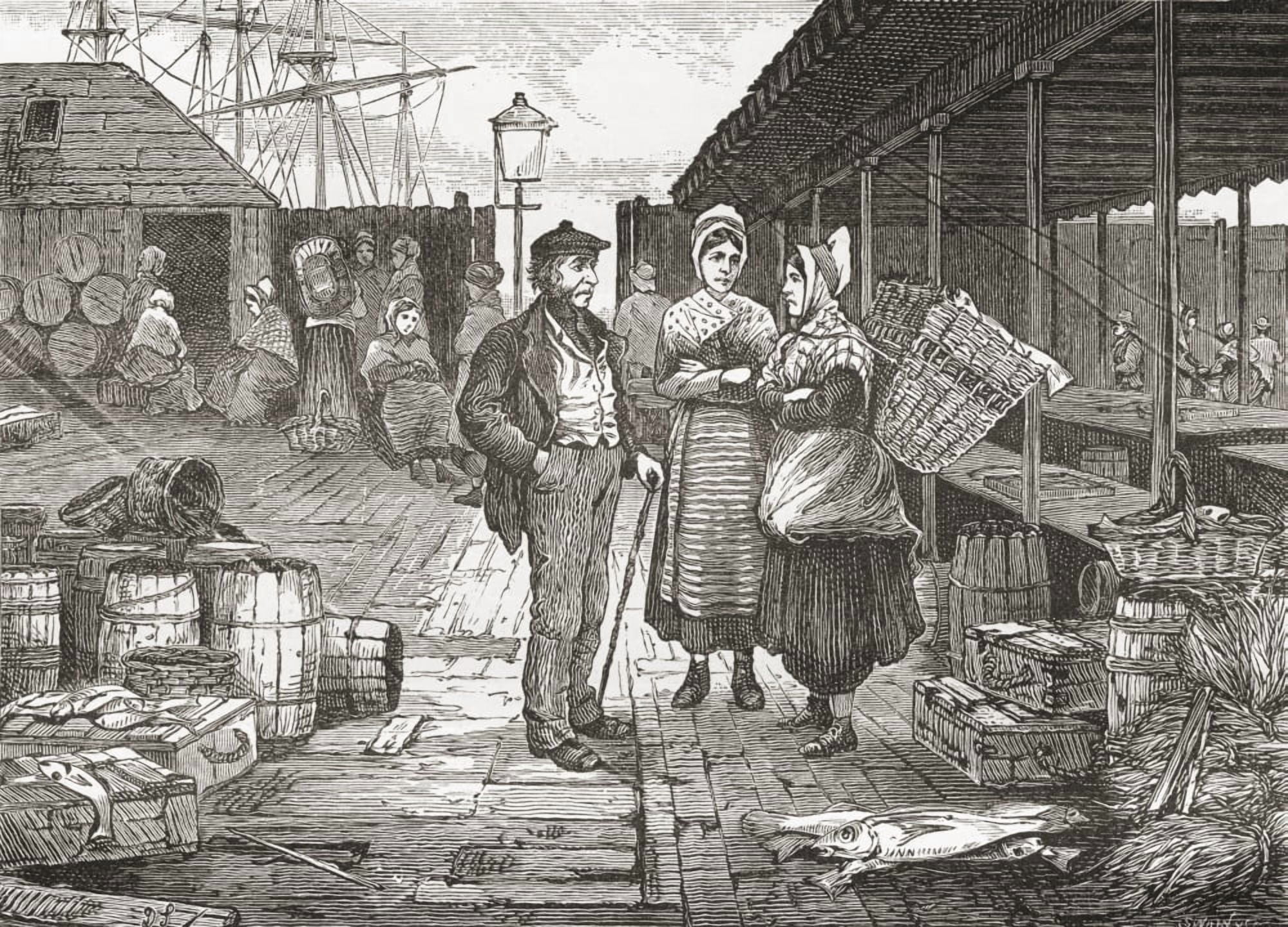 A Fishmarket In Aberdeen Scotland In The Late 19Th Century From Our Own Country Published 1898 Canvas Art - Ken Welsh Design Pics (34 x 24)