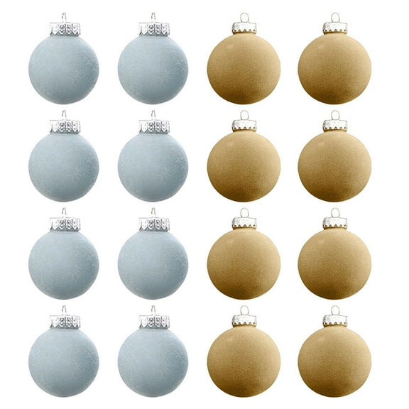 A Flocked Christmas Ball Ornaments Set Of 16 With Tan And Khaki Colors For Tree Decoration Foam Velvet