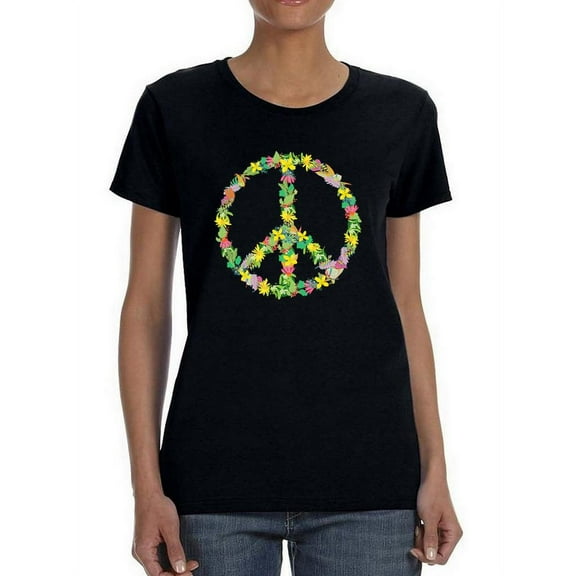 A Floral Peace Sign. T-Shirt Women -Smartprints Designs, Female XX-Large