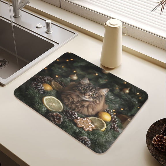 A Fluffy Cat Drying Mat Diatomaceous Earth Super Absorbent Non-slip Rubber Sole Heat Resistant 230 Degrees Fahrenheit 19.715.7in