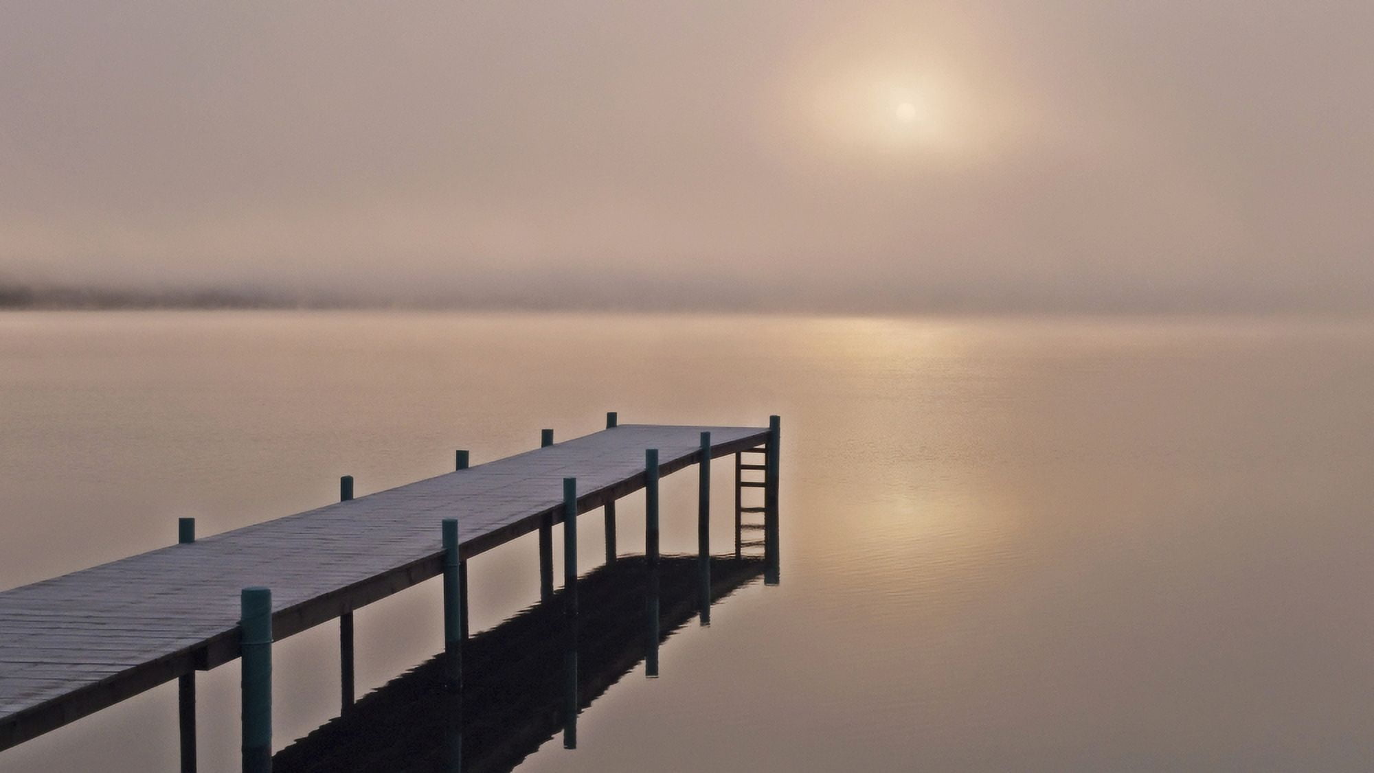 A Foggy Sunrise Over A Dock In Lake Whatcom During Winter Bellingham Washington Usa Canvas Art - Kevin Smith Design Pics (40 x 22)