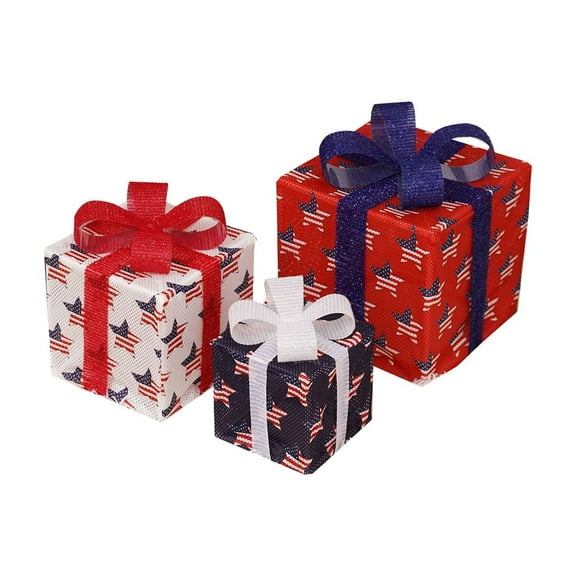 A Foldable Christmas Light Box Set Of 3, Led Gift Box Decor With Remote Control, Outdoor Indoor Party Decoration