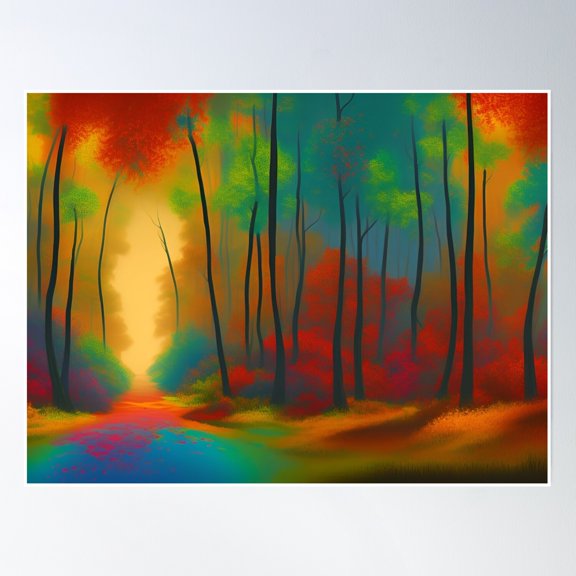 A Forest Full Of Trees In Bright Colors Poster Wall Art, Modern Wall Decor, 8x12 UNFRAMED