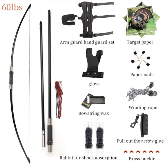 A Forked Longbow Set 50/60 lbs Forked Longbow Kit Outdoor Hunting Archery Bow Accessories Set Stainless Steel Grip Longbow Forked Longbow