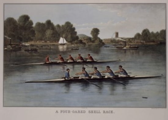 A Four-Oared Shell Race Currier & Ives (1857-1907 American) Canvas Art - Currier & Ives (24 x 36)