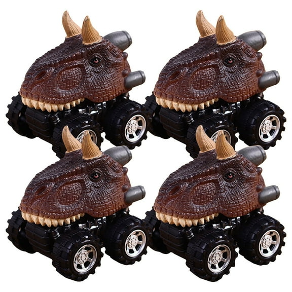 A Four Piece Mini Dinosaur Pull Back Car Toy Model Vehicle Kids Play Fun Gift Party Favor Set