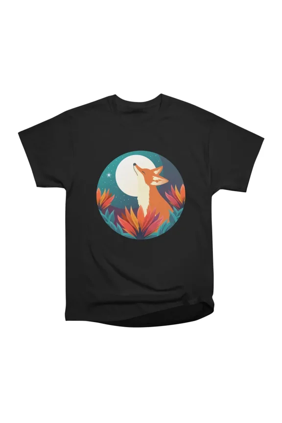 A Fox under full moon T-Shirt Tee Gift For Him Merch For Her Apparel For Friend