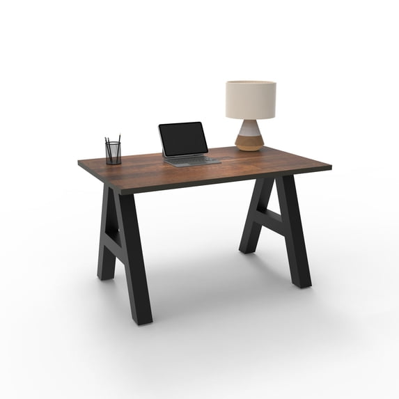 Serenity A-Frame Writing Office Desk for Home and Office, 48"x30" with Walnut Block Desk Top, Black Frame
