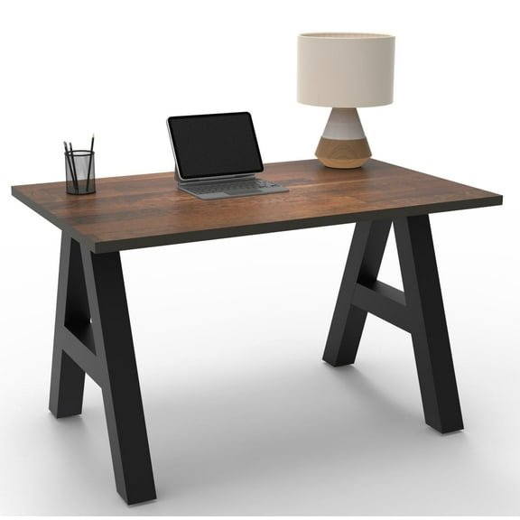 Serenity A-Frame Writing Office Desk for Home and Office, 48"x24" with Walnut Block Top, Black Frame