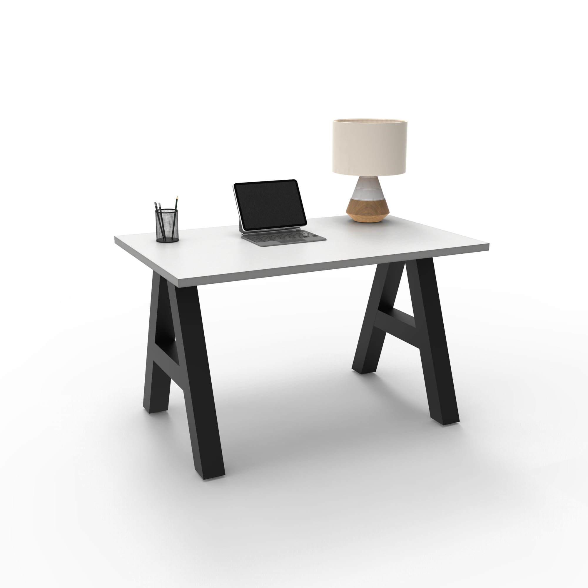 Serenity A-Frame Writing Office Desk for Home and Office, 48"x24"  with White Desk Top, Black Frame