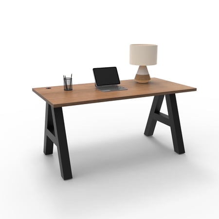 Serenity A-Frame Writing Office Desk for Home and Office, 60"x30" with Walnut Pattern Top, Black Frame