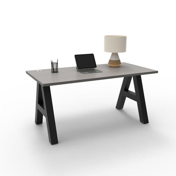 Serenity A-Frame Writing Office Desk for Home and Office, 60"x30" with Grey Pattern Desk Top, Black Frame
