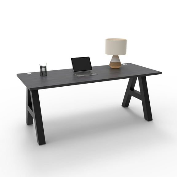 Serenity A-Frame Writing Office Desk for Home and Office, 66"x30" with Charcoal Pattern Top, Black Frame