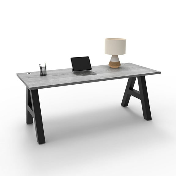 Serenity A-Frame Writing Office Desk for Home  and Office, 66"x30" with Gray Oak Desk Top, Black Frame