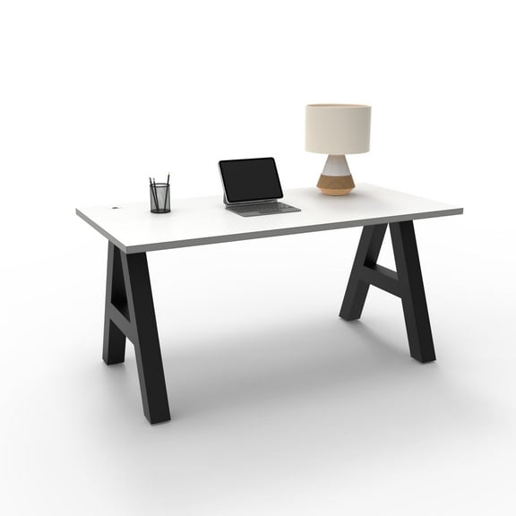 Serenity A-Frame Writing Office Desk for Home and Office, 66"x30" with White Desk Top, Black Frame