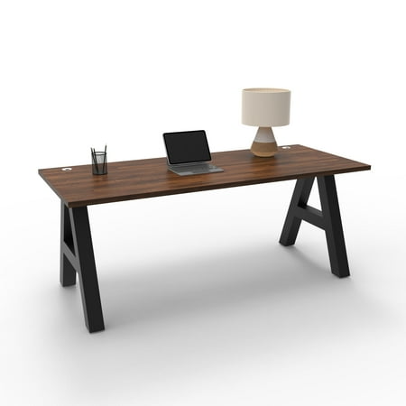 Serenity A-Frame Writing Office Desk for Home and Office, 72"x30" with Walnut Block Desk Top, Black Frame