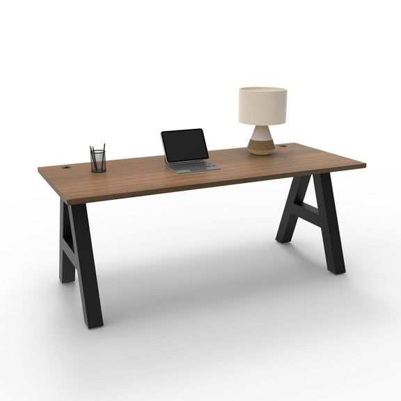 Serenity A-Frame Writing Office Desk for Home and Office, 72"x30" with Walnut Pattern Top, Black Frame
