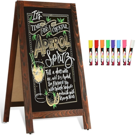 A-Frame Chalkboard, 40" x 20" Chalk Board Sign Board Magnetic Sandwich Board Double-Sided Pine Sidewalk Chalkboard Easel for Outdoor Cafe Shop Wedding Party Restaurant, Brown