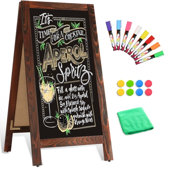 DOLLAR BOSS A-Frame Chalkboard, 40" x 20" Chalk Board Sign Board Magnetic Sandwich Board Double-Sided Pine Sidewalk Chalkboard Easel for Outdoor Cafe Shop Wedding Party Restaurant, Brown