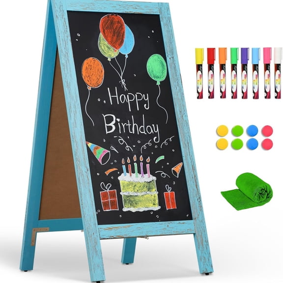 A-Frame Chalkboard 40" x 20", Chalk Board Sign Board Magnetic Sandwich Board Pine Wooden Freestanding Double-Sided Chalkboard Easel for Restaurant Cafe Shop Wedding Party, Blue