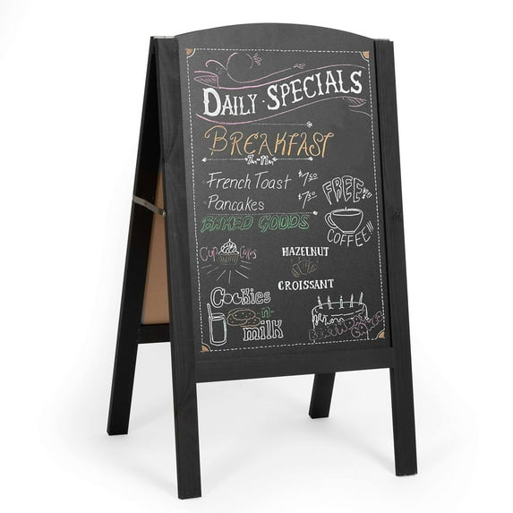 Ilyapa Wooden A-Frame Chalkboard Sidewalk Signs with Rounded Top - 18 x 31.5 Inches Black Chalkboard - Sturdy Freestanding 18x31.5 Menu Display Board