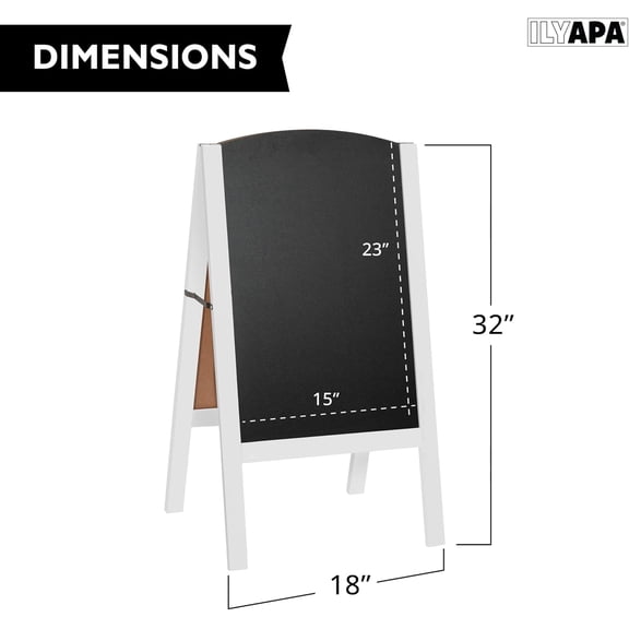 A-Frame Chalkboard Sidewalk Sign - Rounded Top Folding Standing Sandwich Sign for Restaurant, Office, Weddings - White Wood, 18 x 31.5