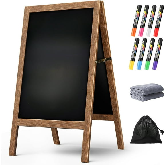 A-Frame Chalkboard Sign, 40" x 20", Wooden Stand Up Chalkboard for Cafe, Wedding, Brown